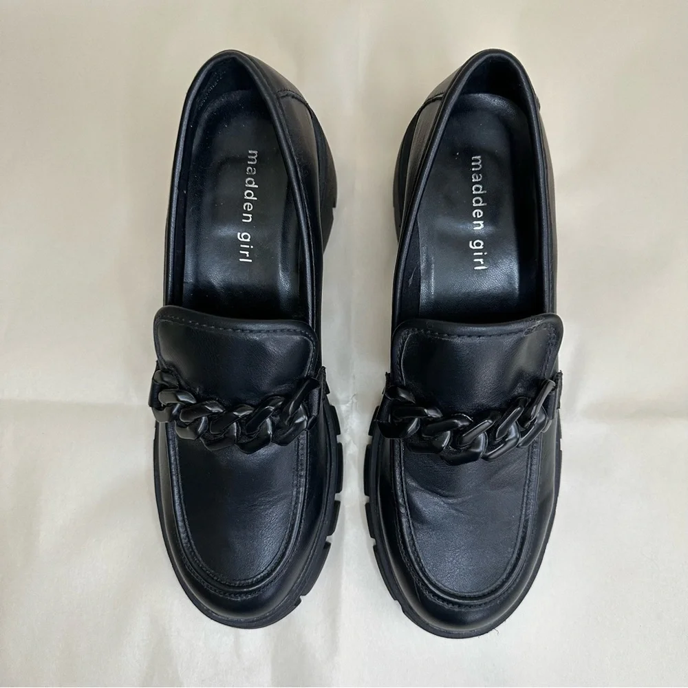 Y2K Chunky Black Platform Loafer NEW Women 9.5 Lug Sole Chain 90s Clueless Prepp